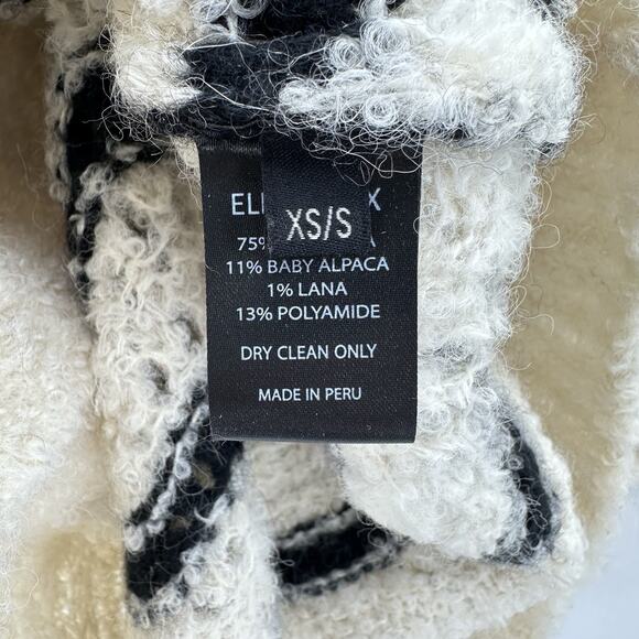 ELEVEN SIX Monica Cardigan Sweater Womens XS/S Ivory Black Relaxed Alpaca Preppy - Picture 10 of 12